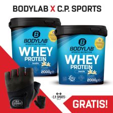 2 x 2000g Bodylab24 Whey Protein + 1 x C.P. Sports handschoenen gratis