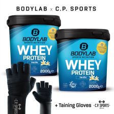 2 x 2000g Bodylab24 Whey Protein + 1 x C.P. Sports professionele handschoenen