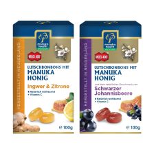 Manuka MGO 400 Hustenbonbons Schwarze Johannisbeere Ingwer/Zitrone (2x100g)