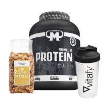 Mammut Formel 90 Protein (3000g) + Vitafy Essentials Shaker (600ml) + Low Carb Müesli im Beutel (525g)