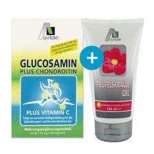 Glucosamin Kapseln 500mg (180 Kapseln) + Teufelskralle Gel (150ml) - Gratiszugabe