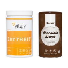 Vitafy Essentials Erythrit (1000g) + Xucker Schokodrops mit finnischem Xylit Dose (750g)