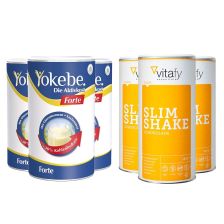 3 x Yokebe Forte (500g) + 3 x Vitafy Essentials Slim Shake (3x500g)