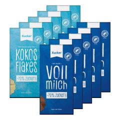5 x Xylit-Vollmilchschokolade (5x80g) + 5 x Kokos & Flakes Weiße Schokolade (5x80g)