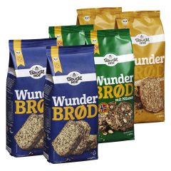 2 x Bio Backmischung Wunderbrød Haferflockenbrot (2x600g) + 2 x Bio Backmischung Wunderbrød mit Nüssen (2x600g) + 2 x Bio Backmischung Wunderbrød Gold (2x600g)