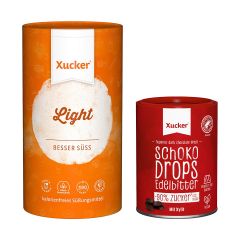 Xucker light europ. Erythrit (1000g) + Schokodrops mit finnischem Xylit, Dose (200g)