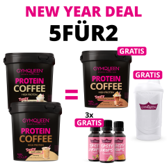 NEW YEAR DEAL: 5Für2 Protein Coffee mit GRATIS Potein Coffee + 3x Tasty Drops und Shaker