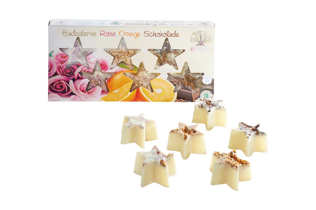 Badesterne je 2x Rose, Orange, Schokolade (6x15g) Geschenkset Badesterne je 2x Rose, Orange, Schokolade (6x15g) Geschenkset