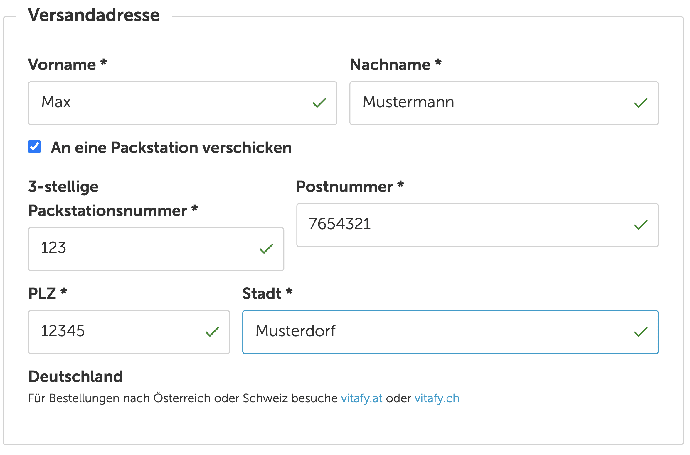 Beispiel für Lieferadresse Packstation