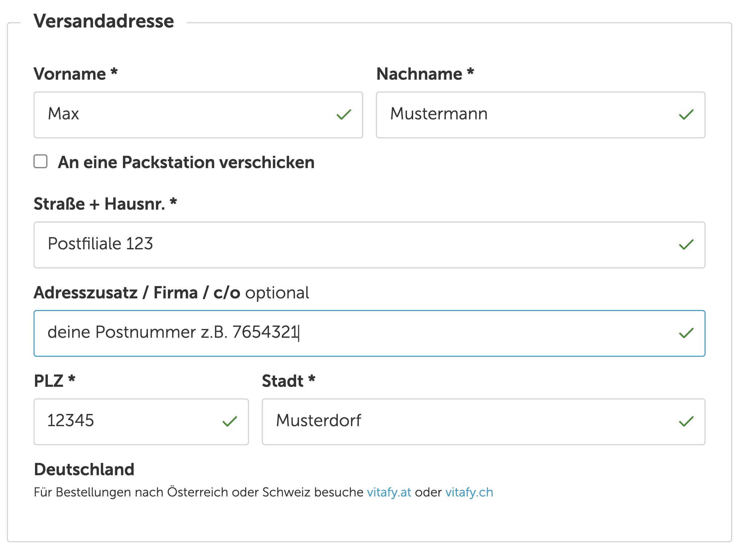 Beispiel für Lieferadresse Filiale