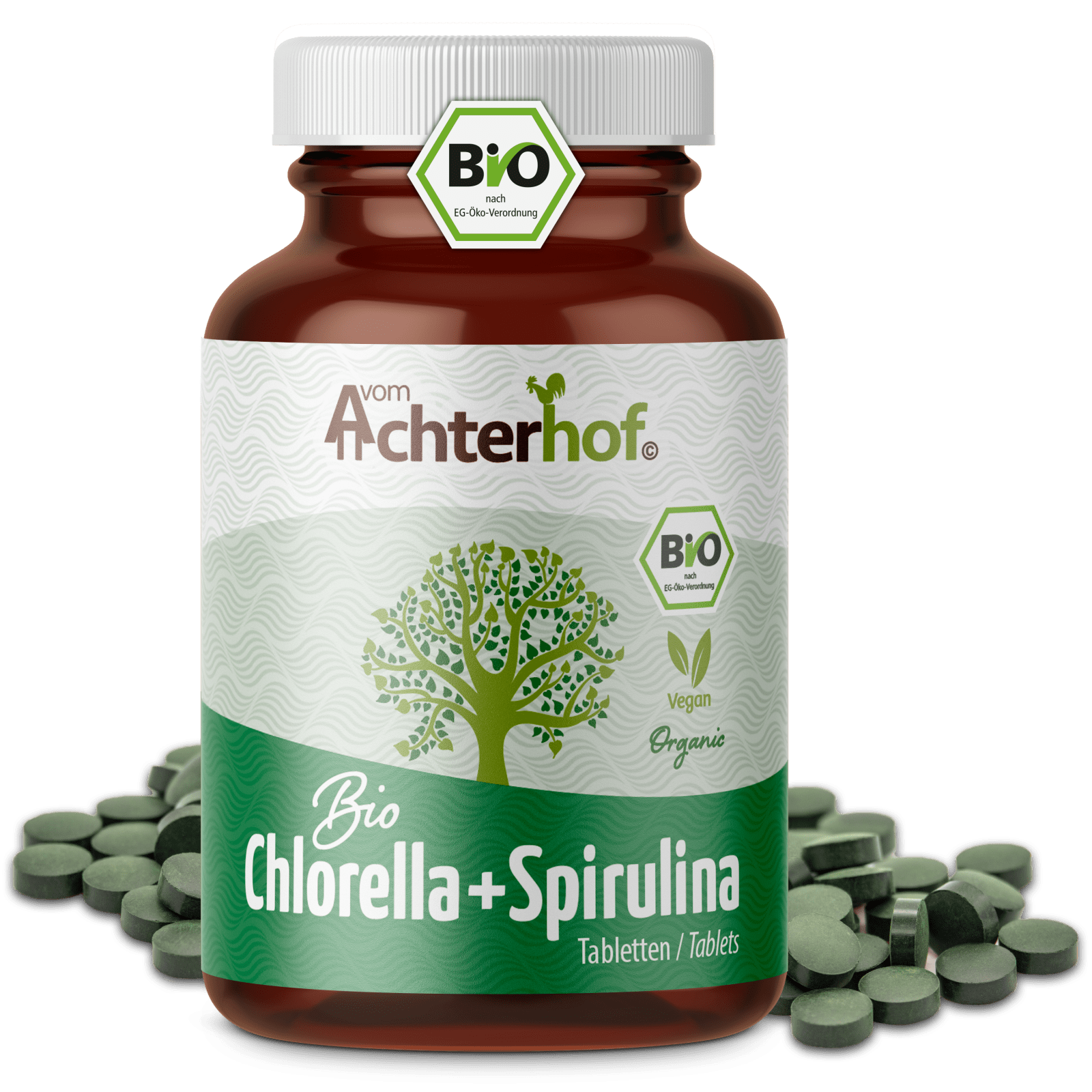 Spirulina Chlorella Algen Tabletten Bio (400 Tabletten) vom Achterhof
