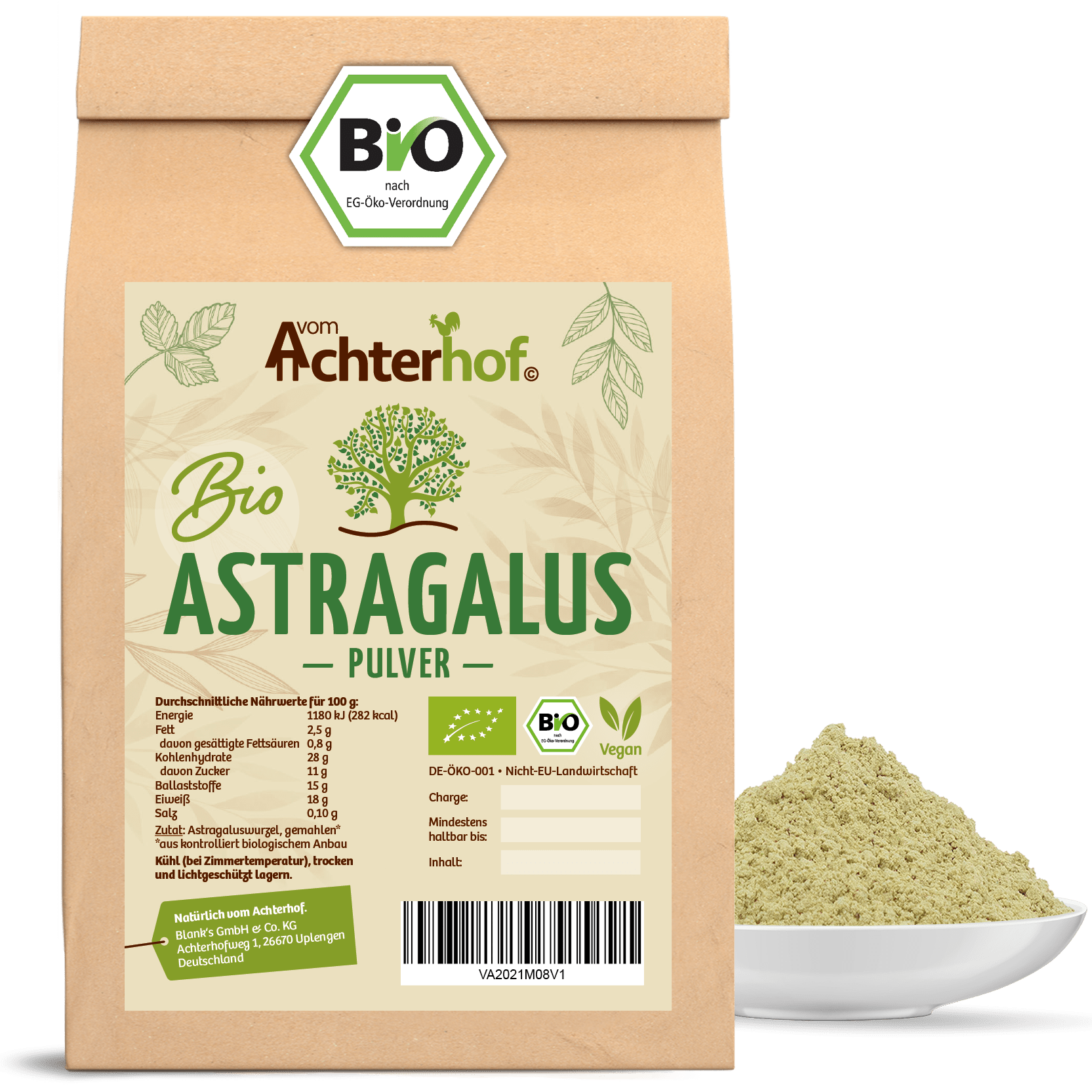 Astragalus Wurzel Pulver Bio (500g) vom Achterhof