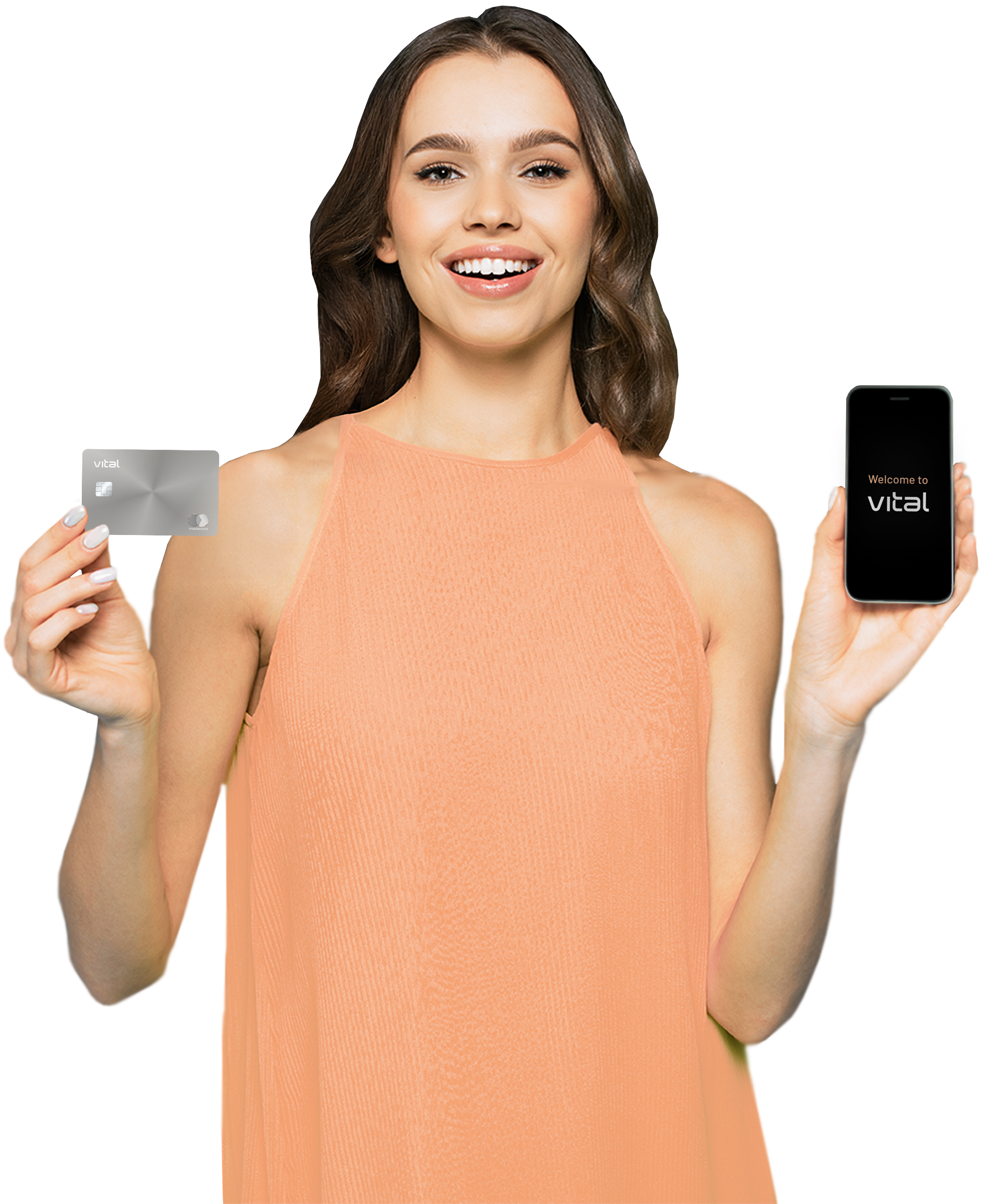 Woman with Vital Card and phone in hand