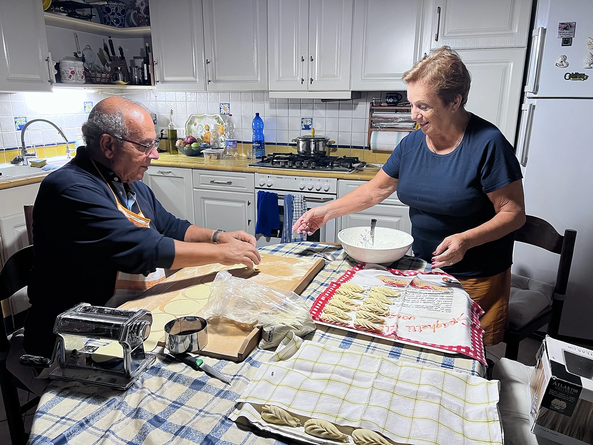 Teresa and Nico making pasta