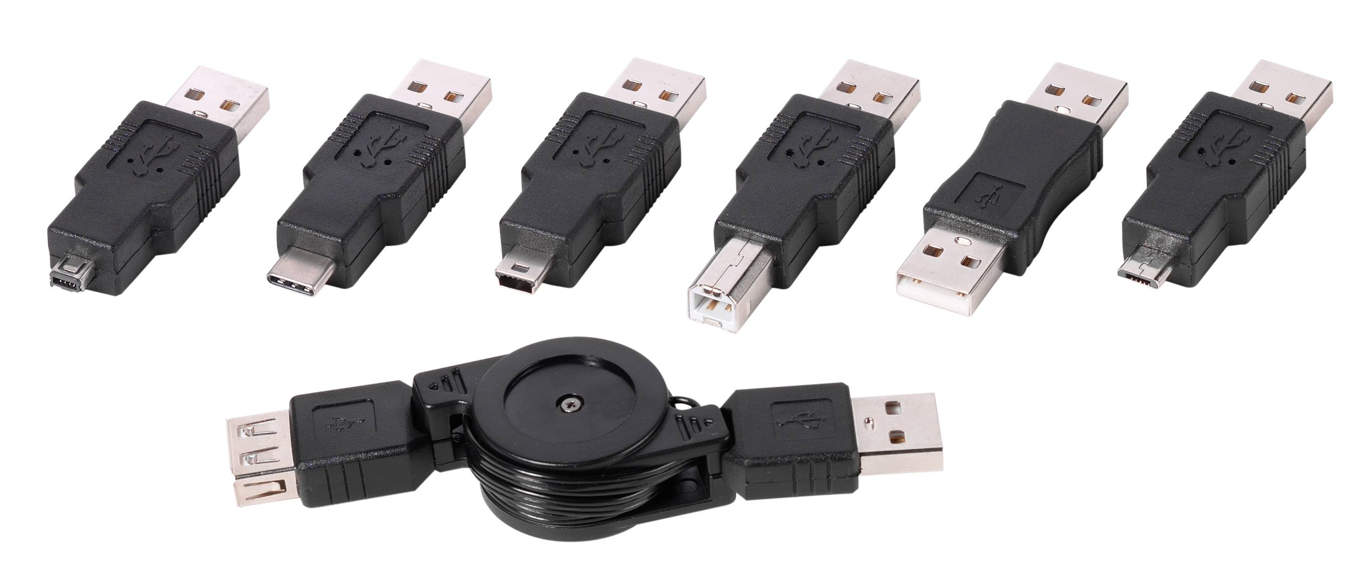 USB Adapter Set mit USB Kabelaufroller