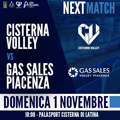 Biglietti Cisterna Volley - GAS Sales Piacenza