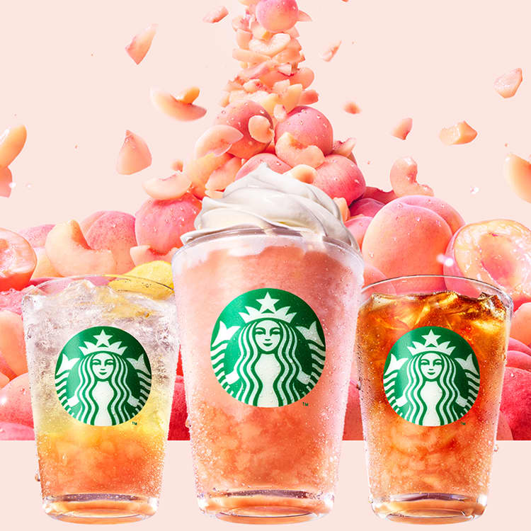 スタバ】新作は桃づくし♡とろけるご褒美！シュワッと爽快！ごろっと