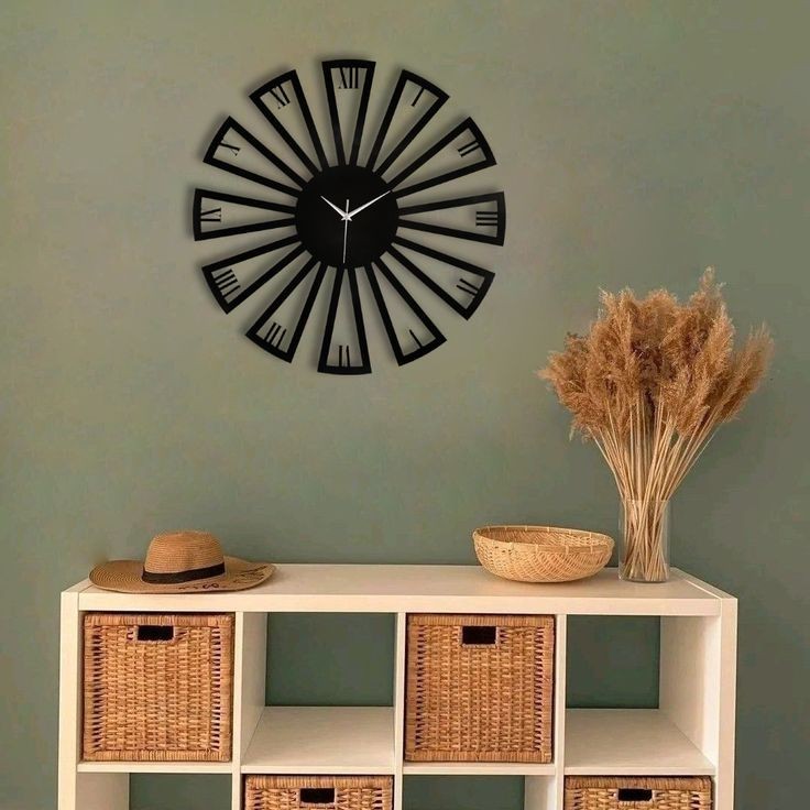 Modern Black Metal Sunburst Wall Clock 
