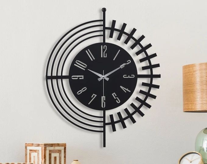 Modern Black Metal Track Silhouette Clock
