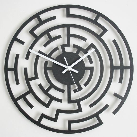 Modern Black Metal Geometric Maze Clock 