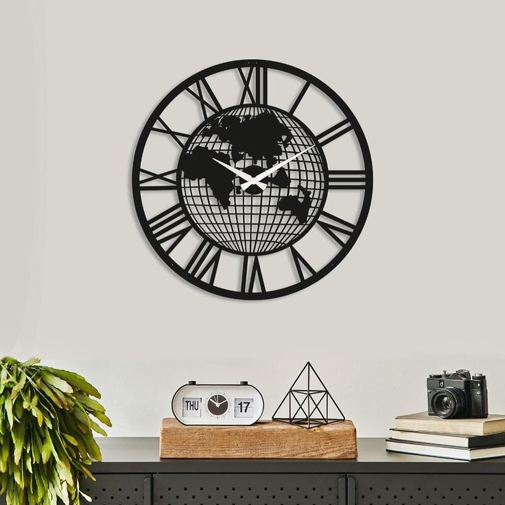 Vintage Roman Numeral Globe Metal Clock
