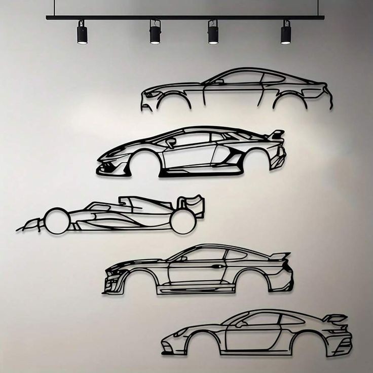 Supercar Silhouette Metal Wall Art Set