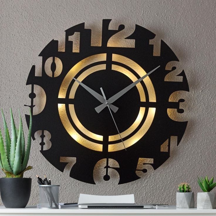 Geometric Silhouette Backlit Metal Wall Clock