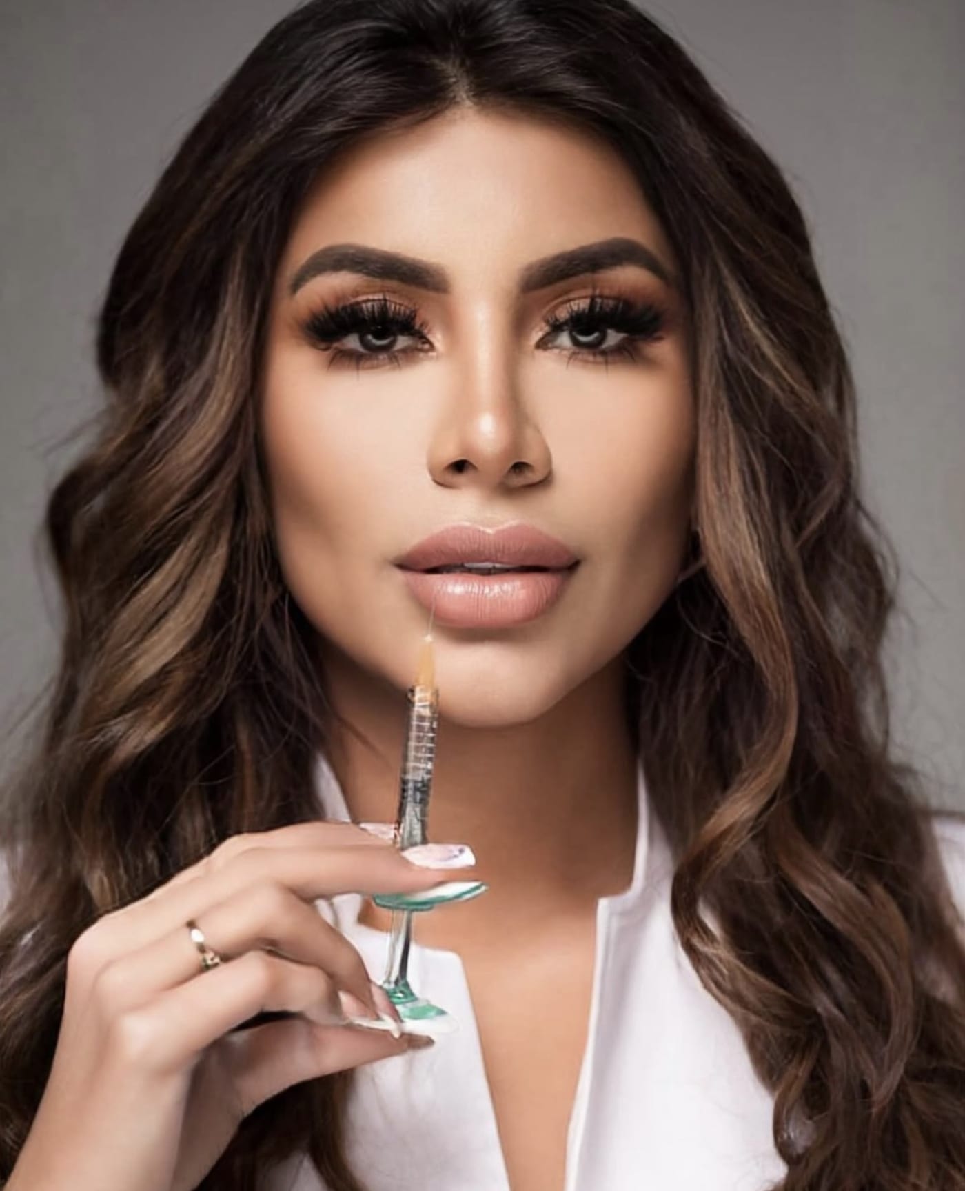 Especialista de Steticolombiana con jeringa de ácido hialurónico — estética colombiana en Las Condes