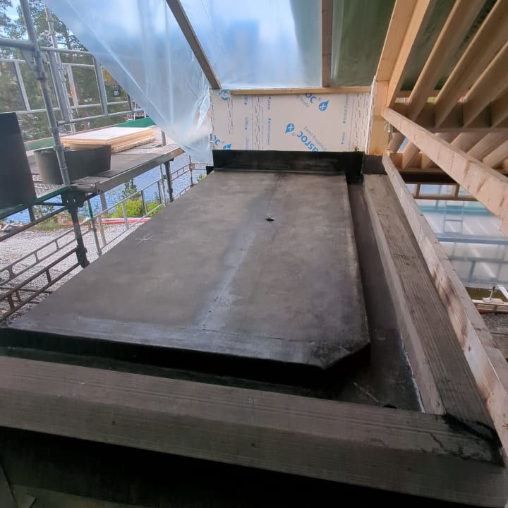 Komplett tekking foamglas balkong med vannrenne