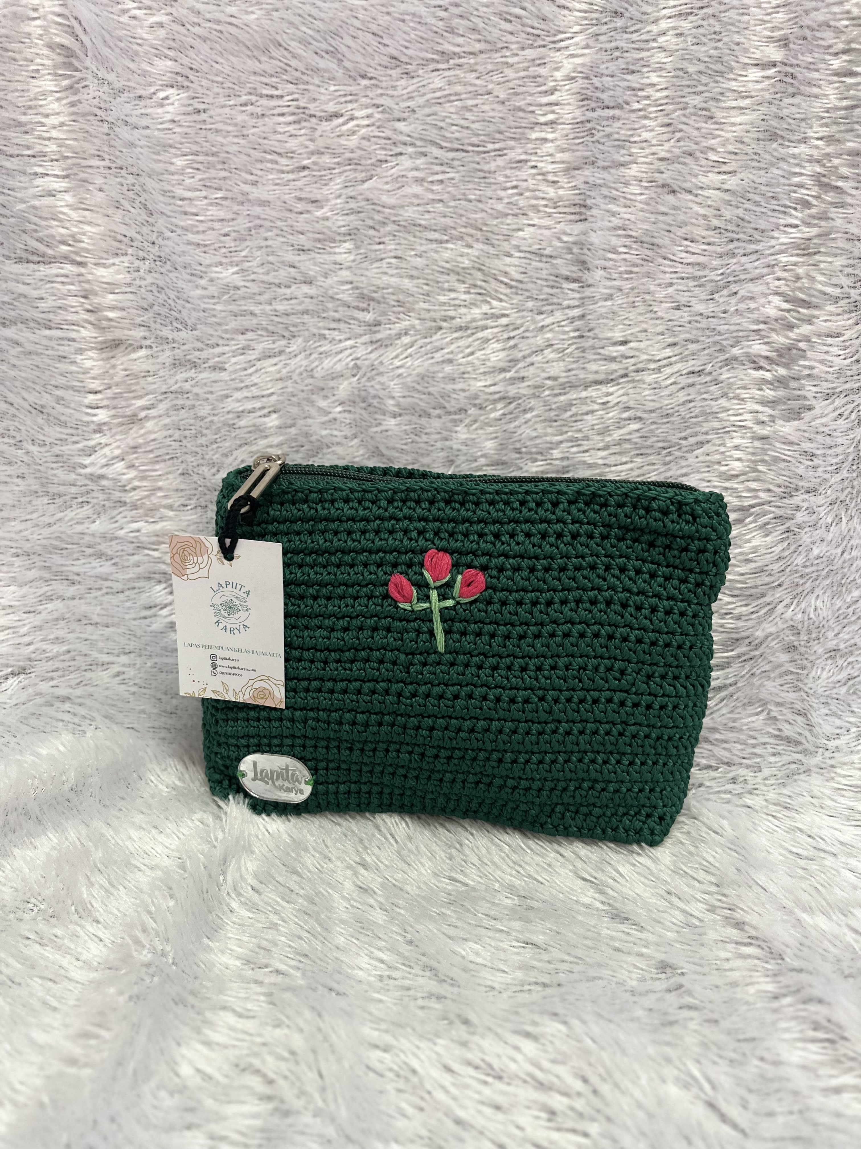 Pouch Rajut (Hijau Bunga)