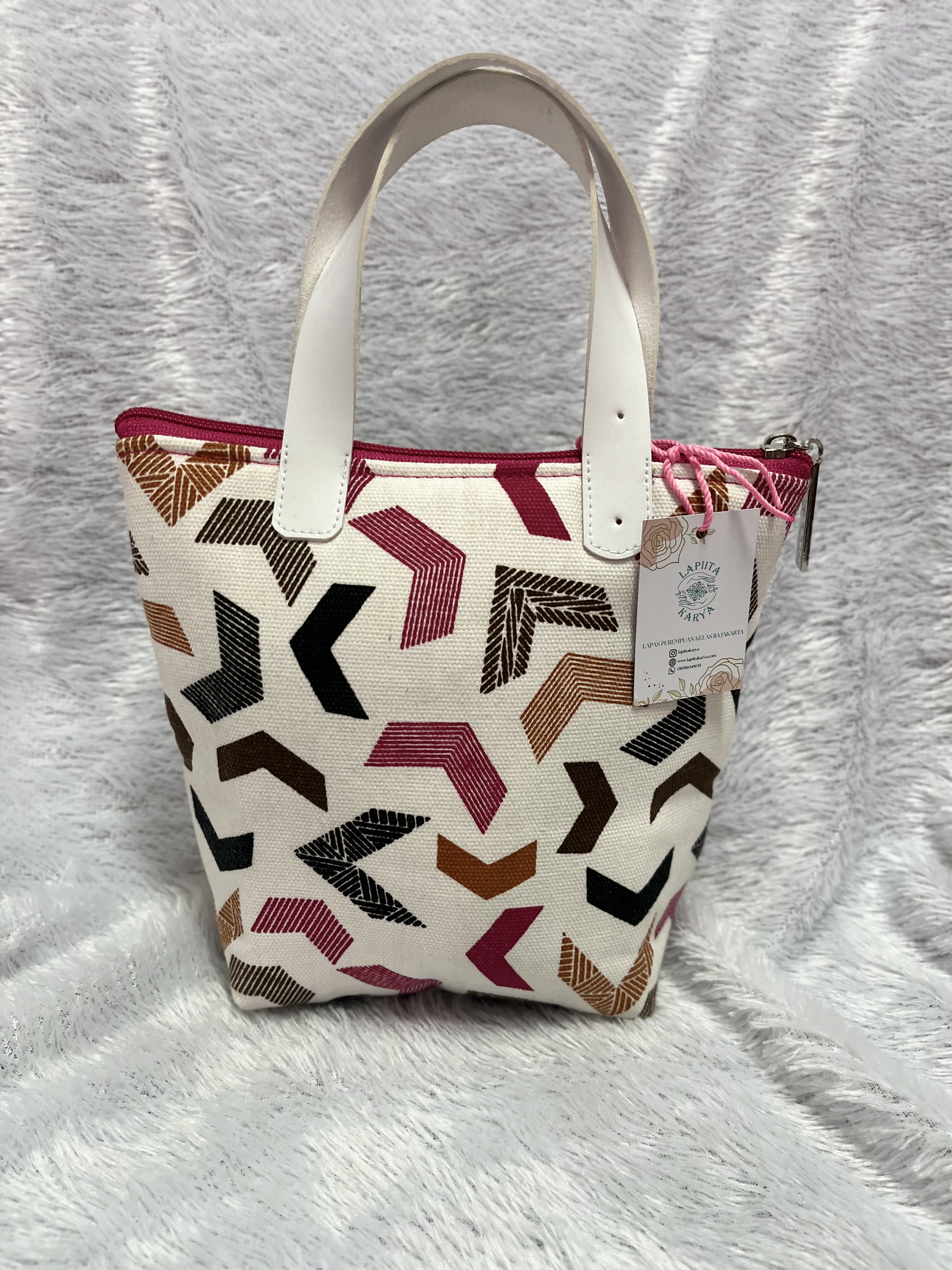Tas Kanvas (Motif Pink Putih)