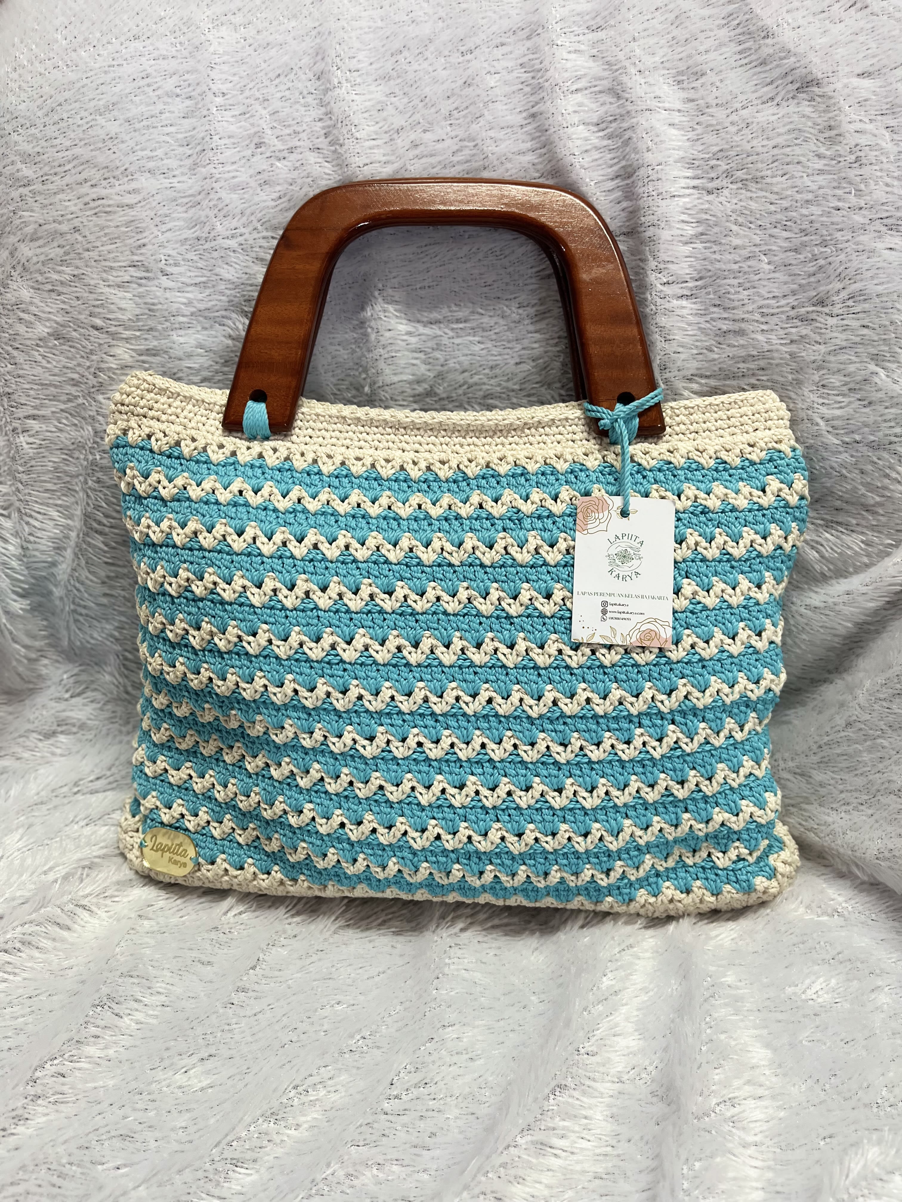 Tas Jinjing Rajut (SkyBlue Putih)