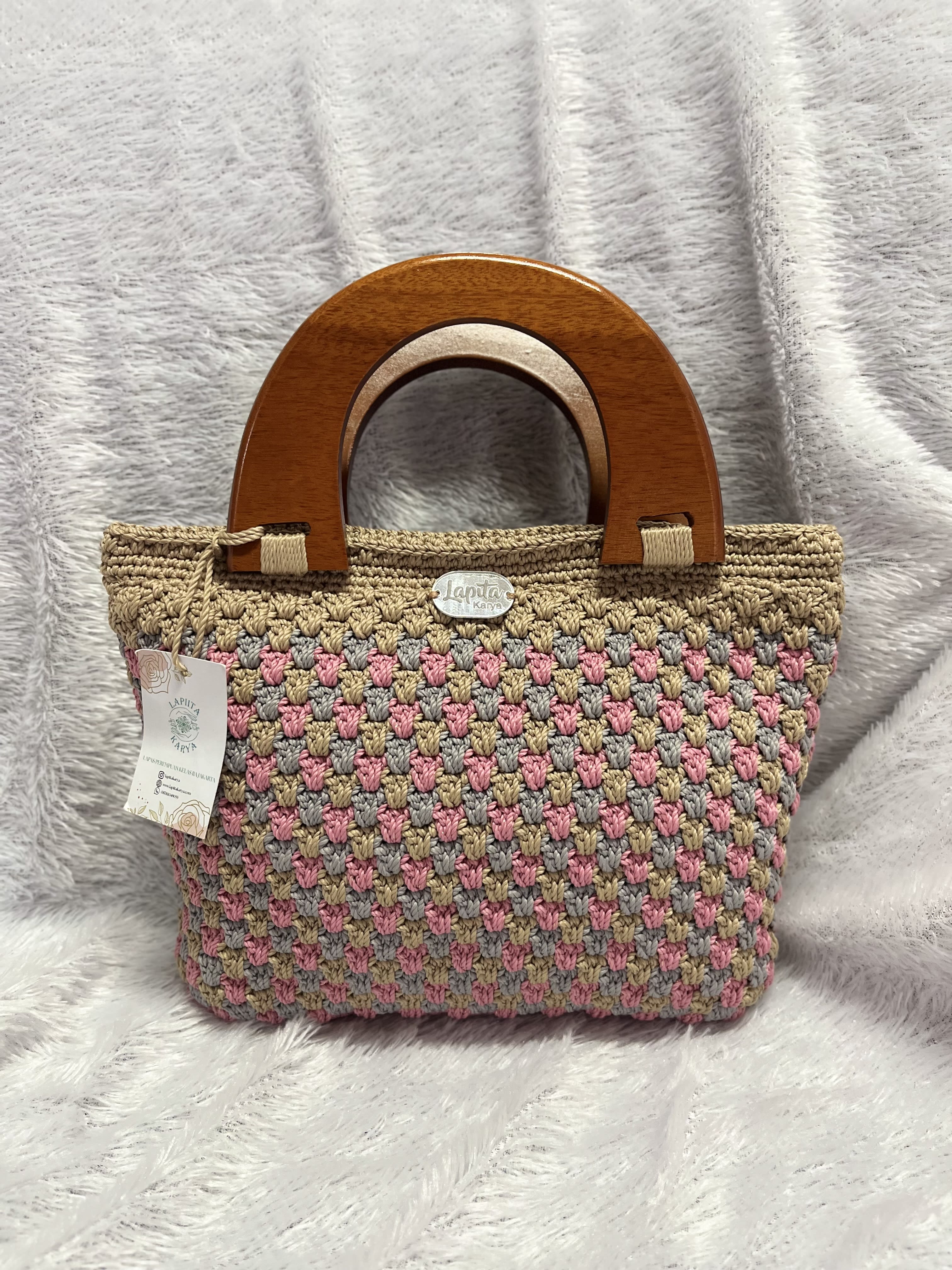 Tas Jinjing Rajut (Coklat Abu-abu Pink)
