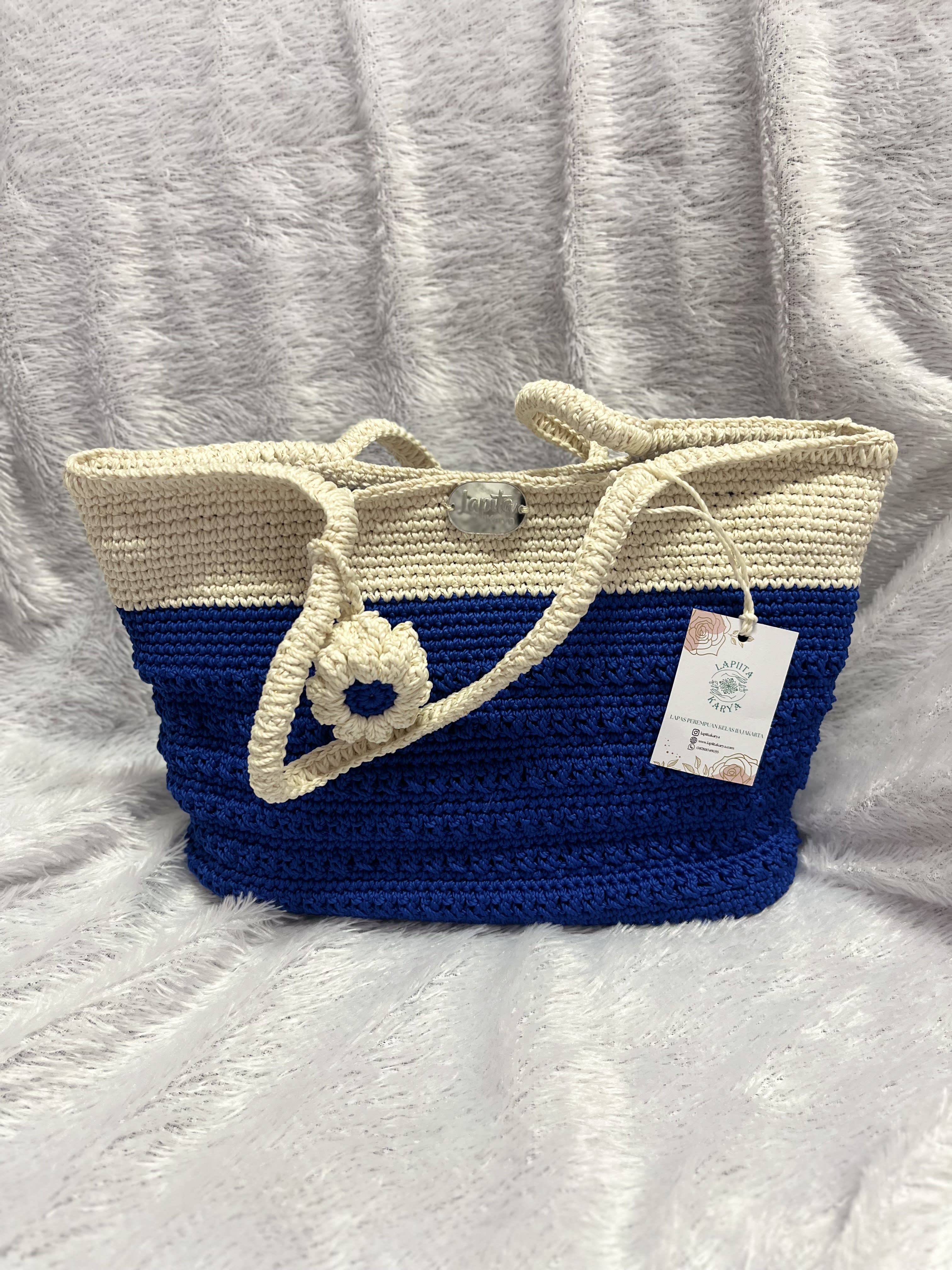 Tas Jinjing Rajut (Biru Putih)