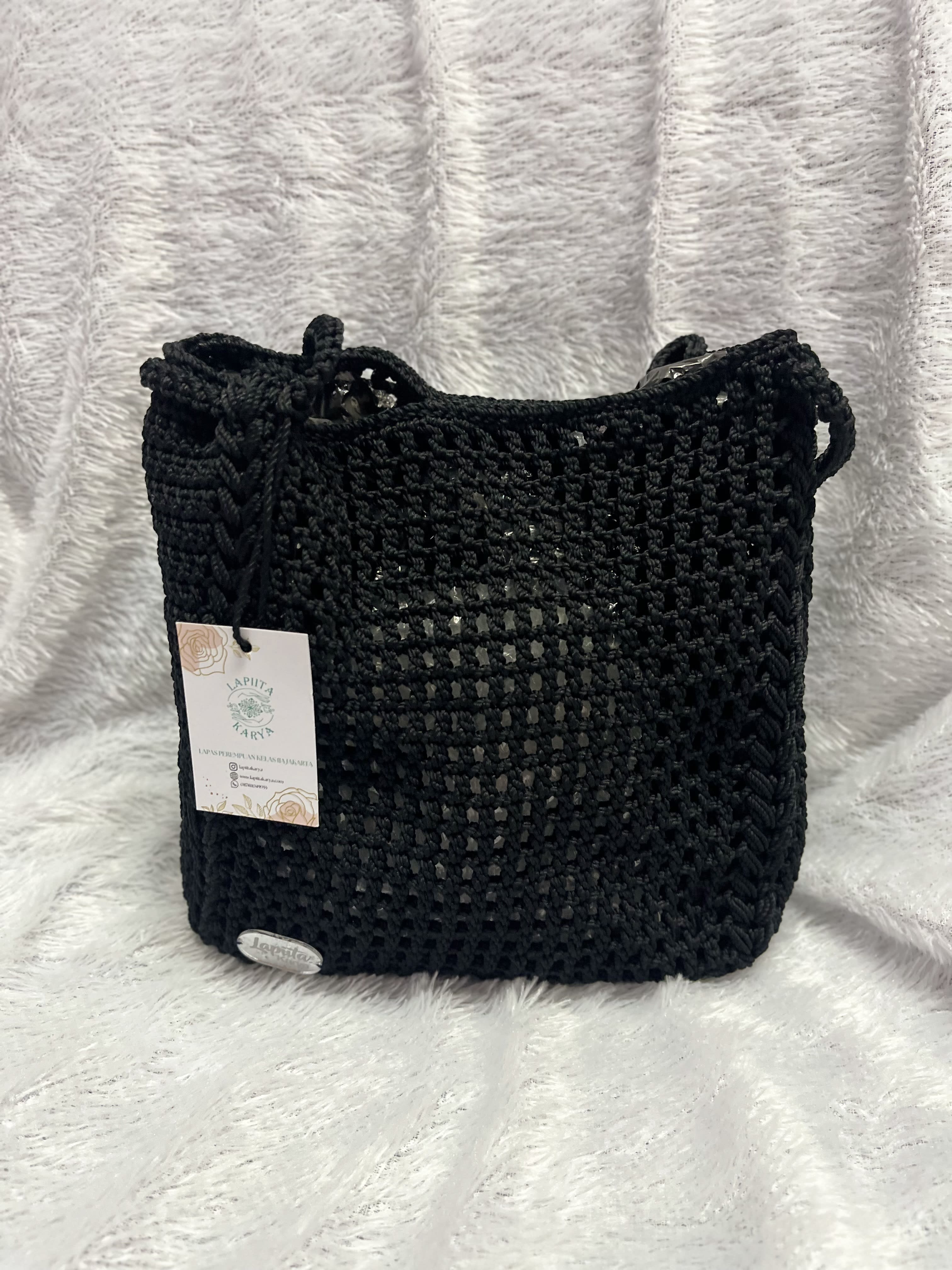 Tas Selempang Rajut (Hitam 