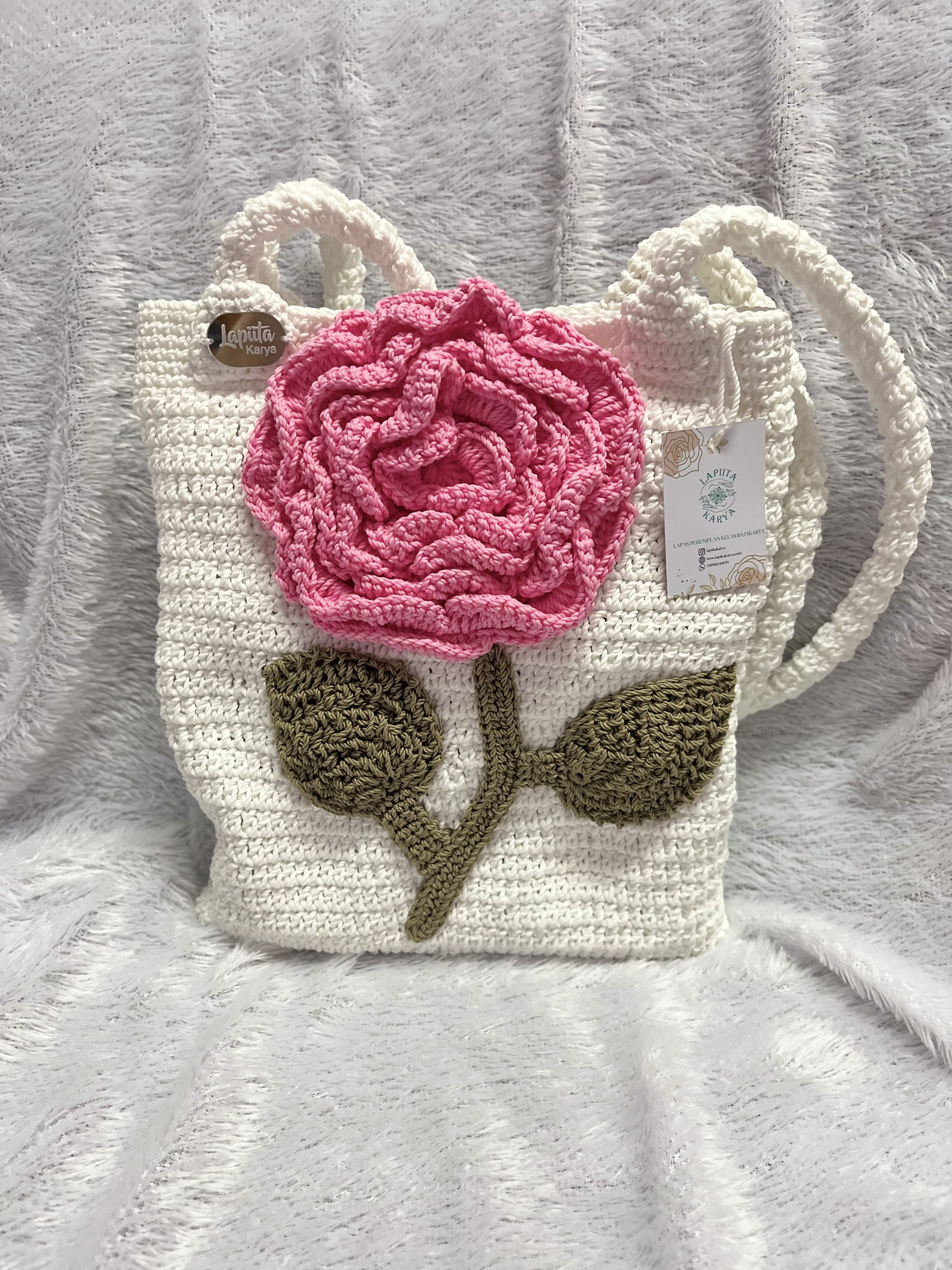 Tas Selempang Rajut (Putih Mawar)