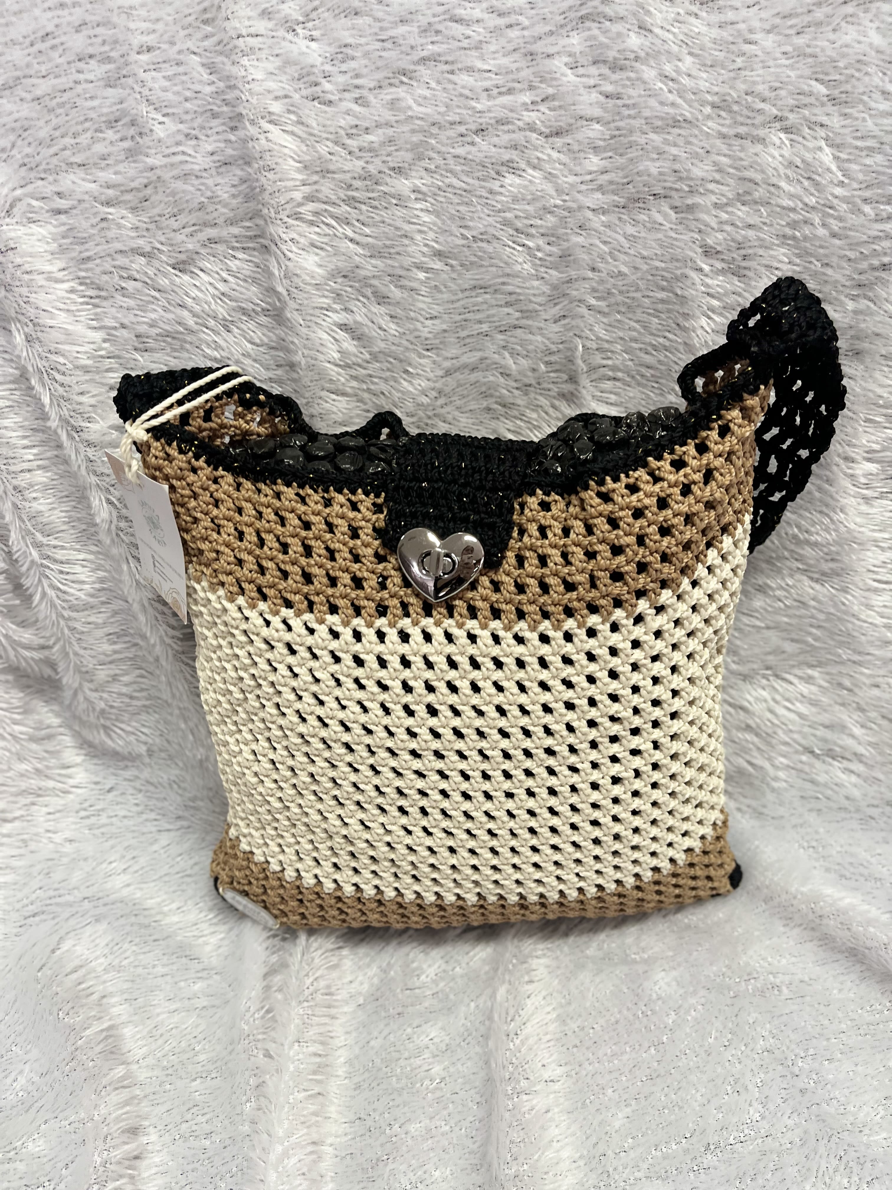 Tas Selempang Rajut (Hitam Coklat Putih)