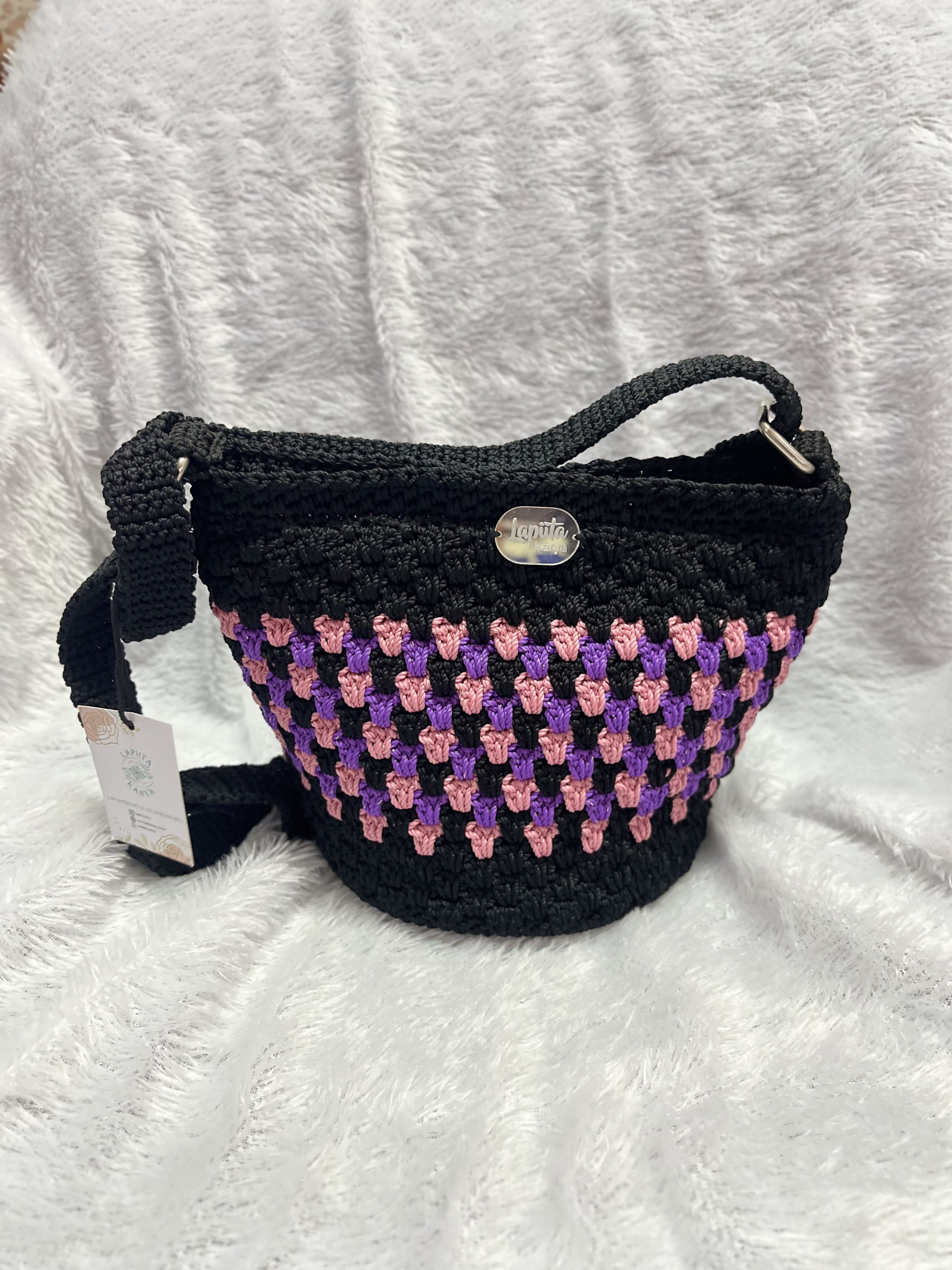 Tas Selempang Rajut (Hitam Ungu Pinj)
