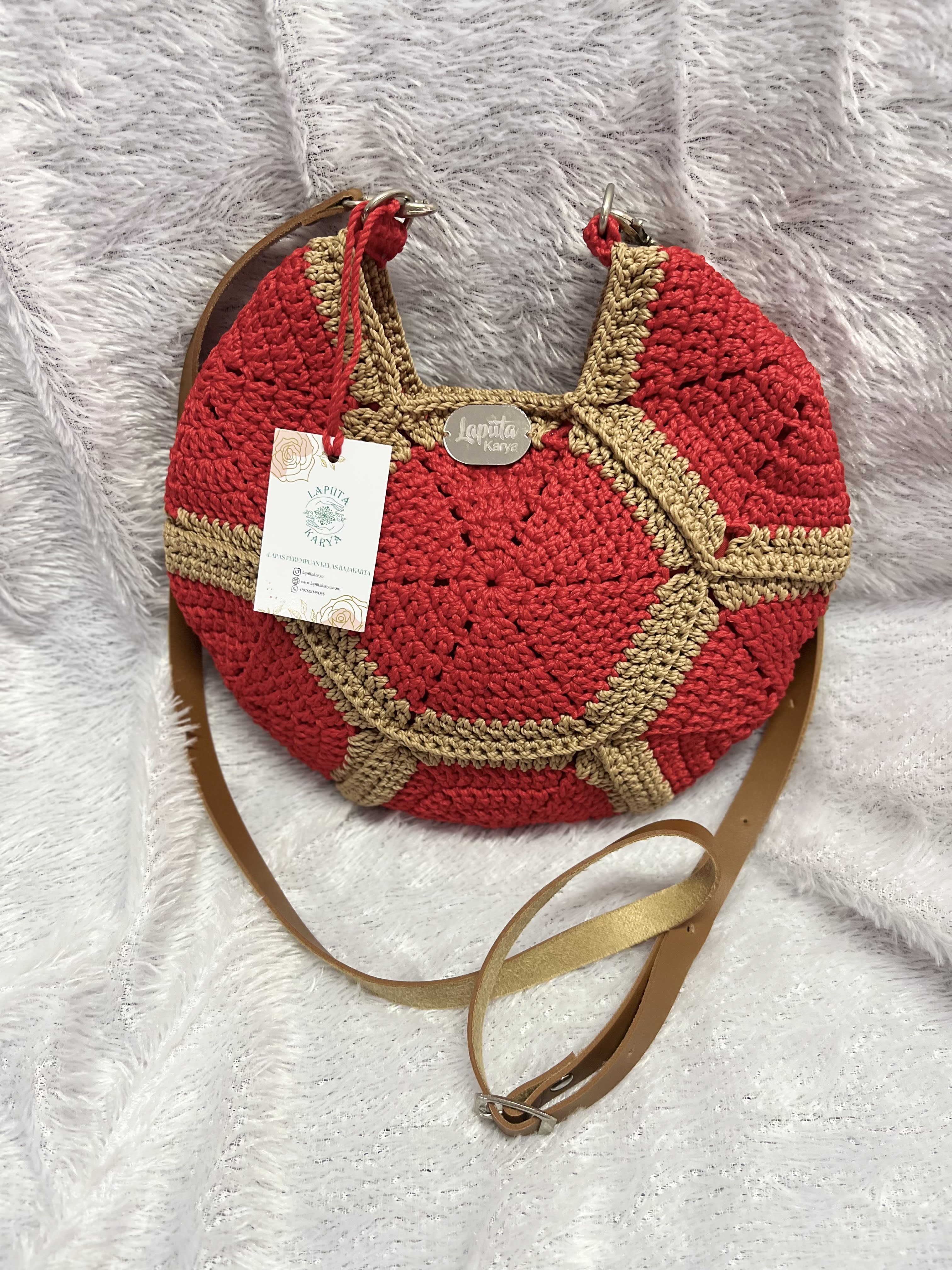 Tas Selempang Rajut (Bulat Merah Coklat)