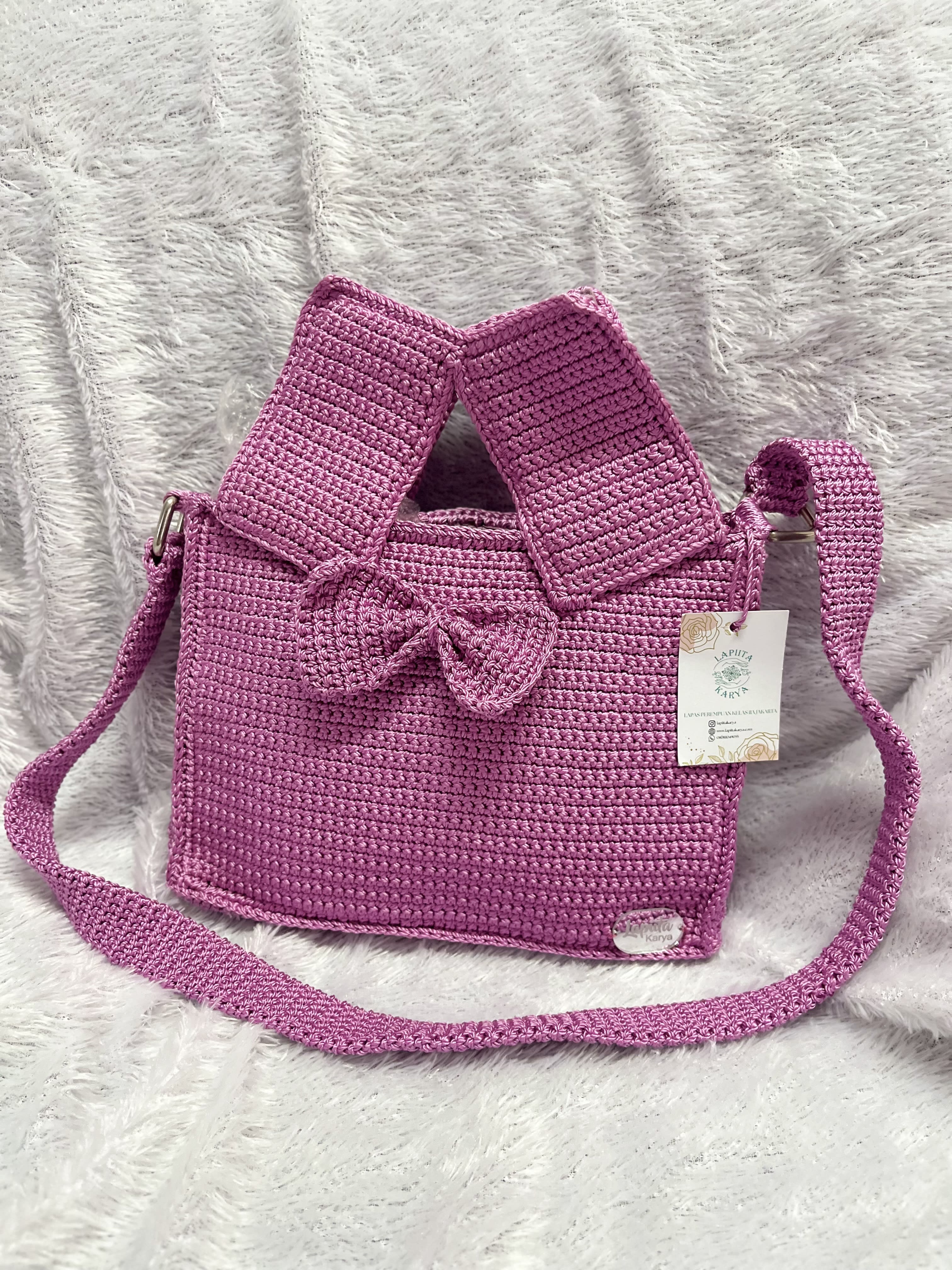 Tas Selempang Rajut (Pita Pink)