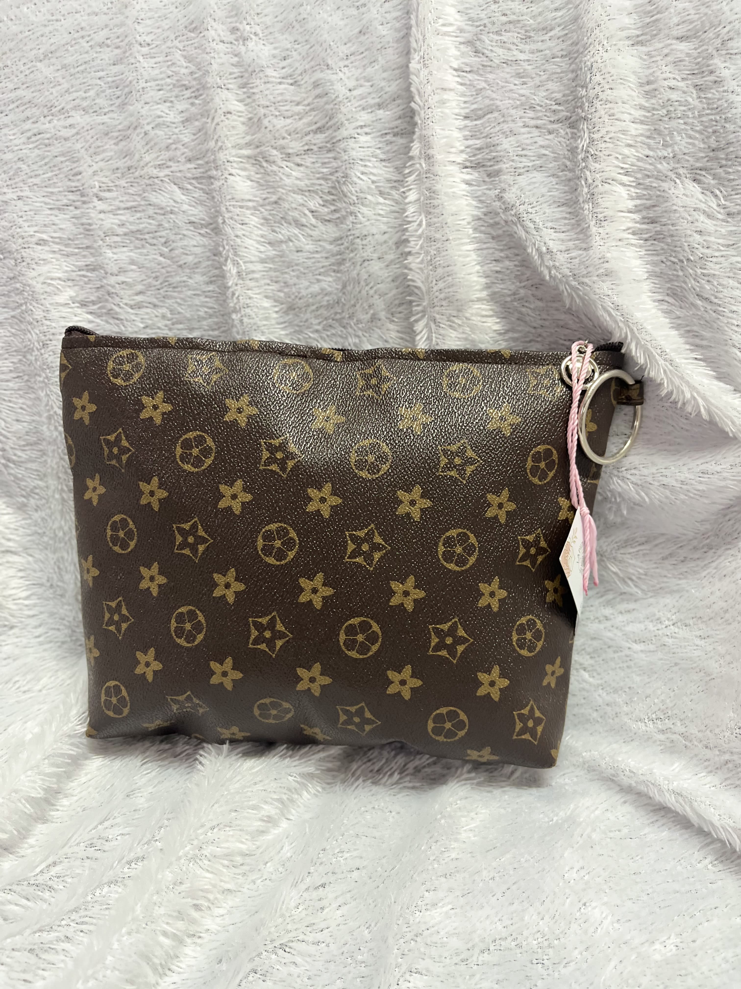 Pouch Kulit Sintetis Besar (Bunga Gold Coklat)