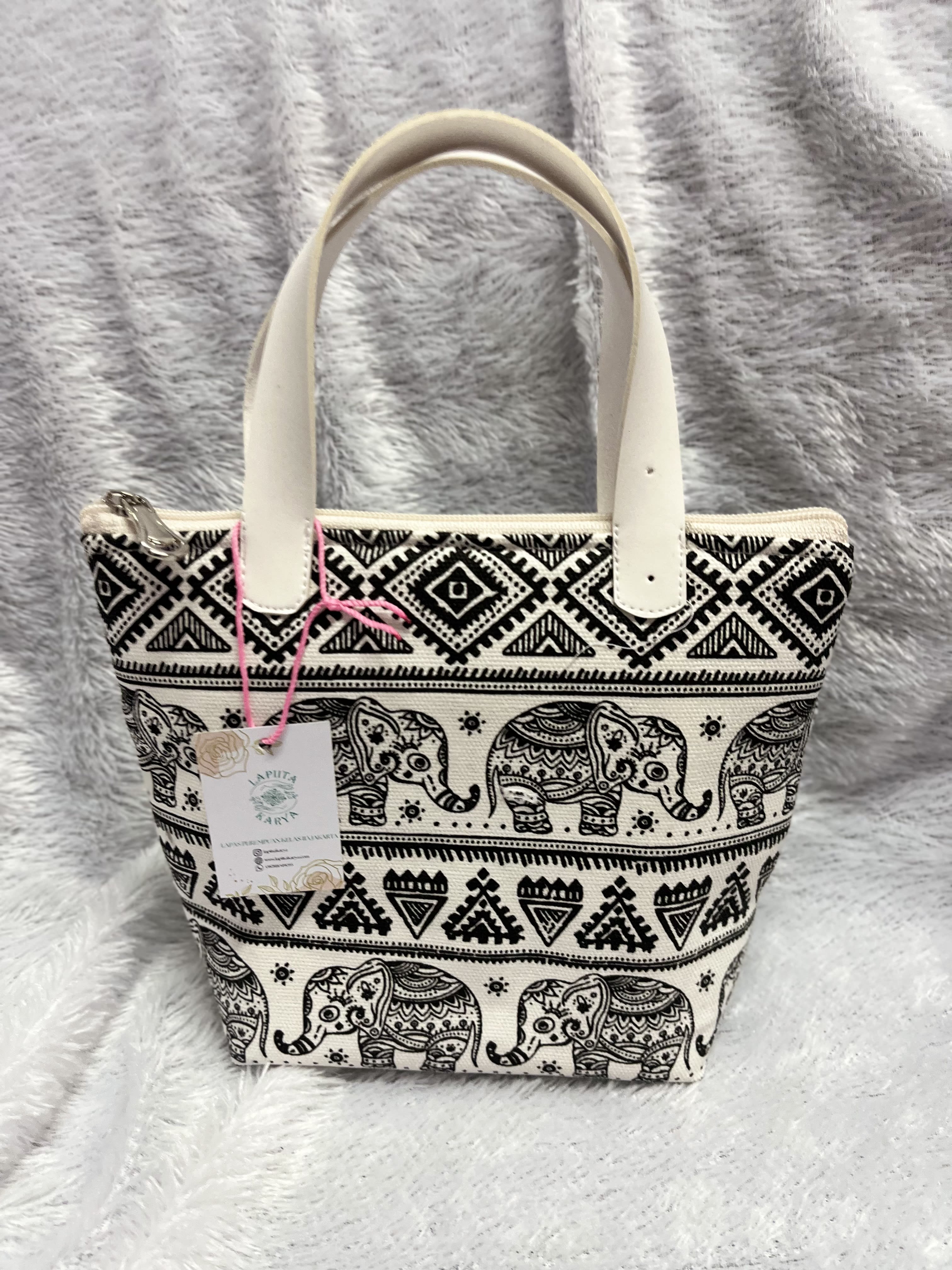 Tas Kanvas (Hitam Putih Motif Gajah)