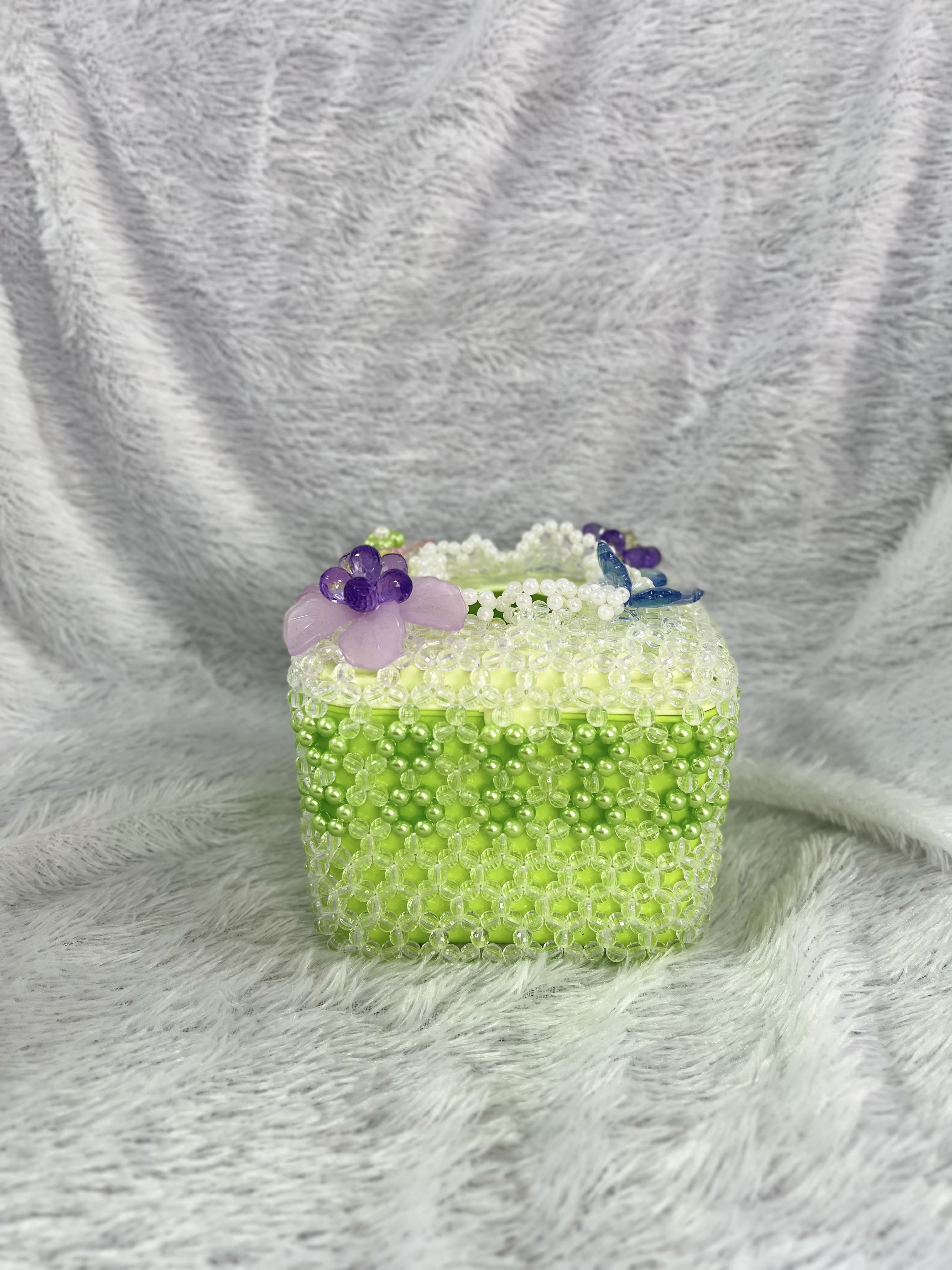 Kotak Tissue + Cover Kecil Mote (Bunga Hijau)