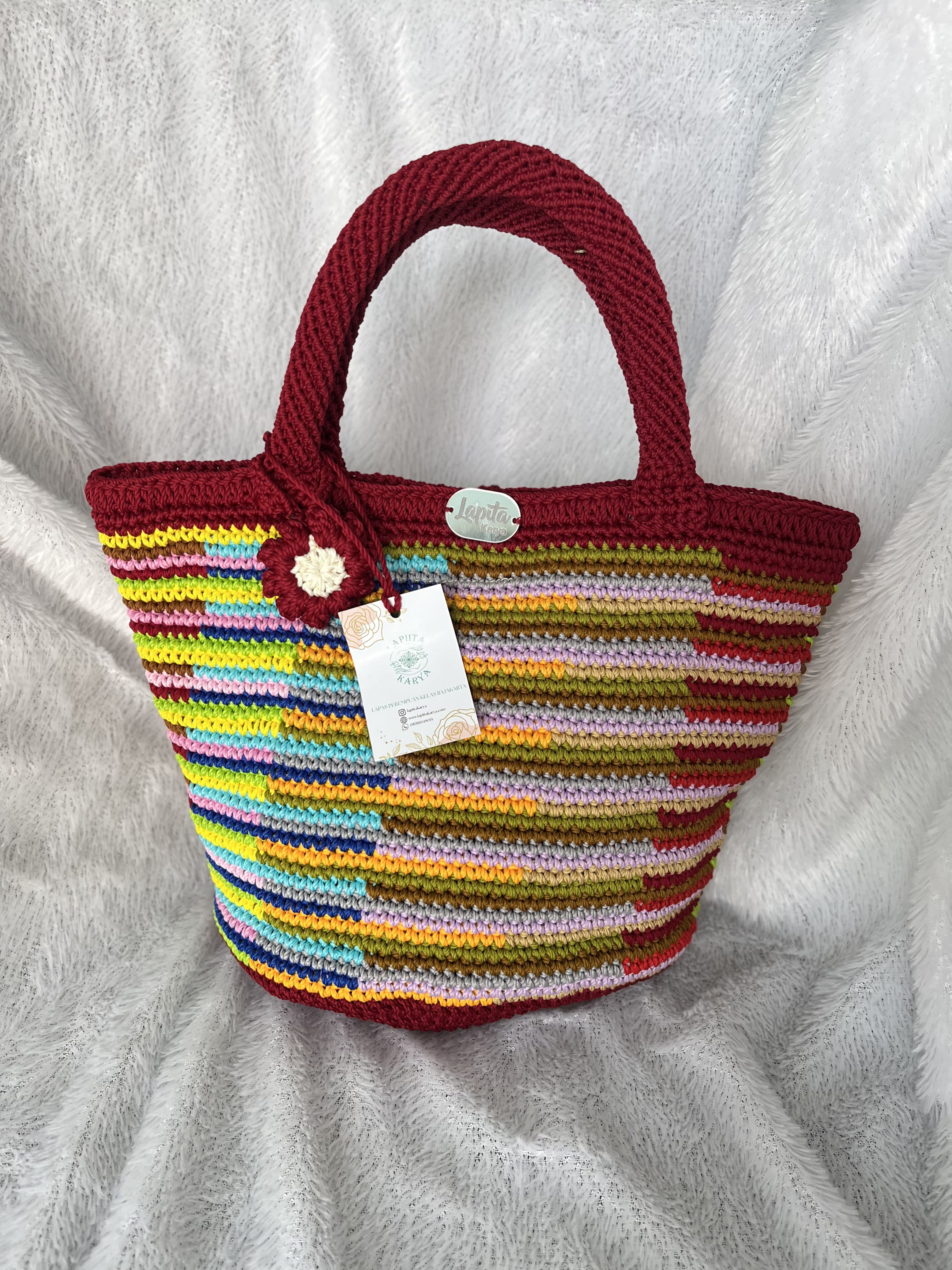Tas Jinjing Rajut (Garis Rainbow)