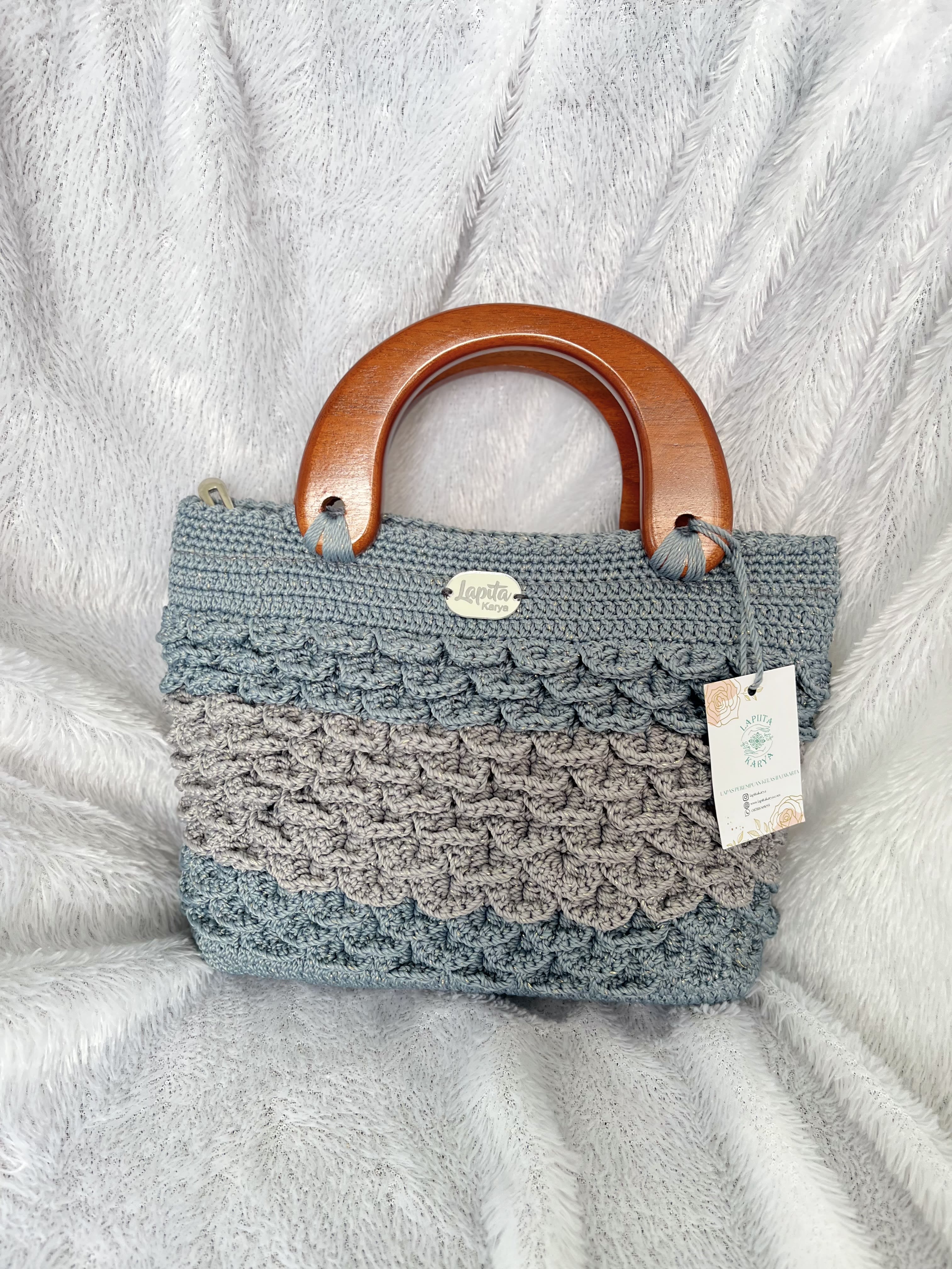 Tas Jinjing Rajut (Motif Mermaid Biru & Abu-abu)