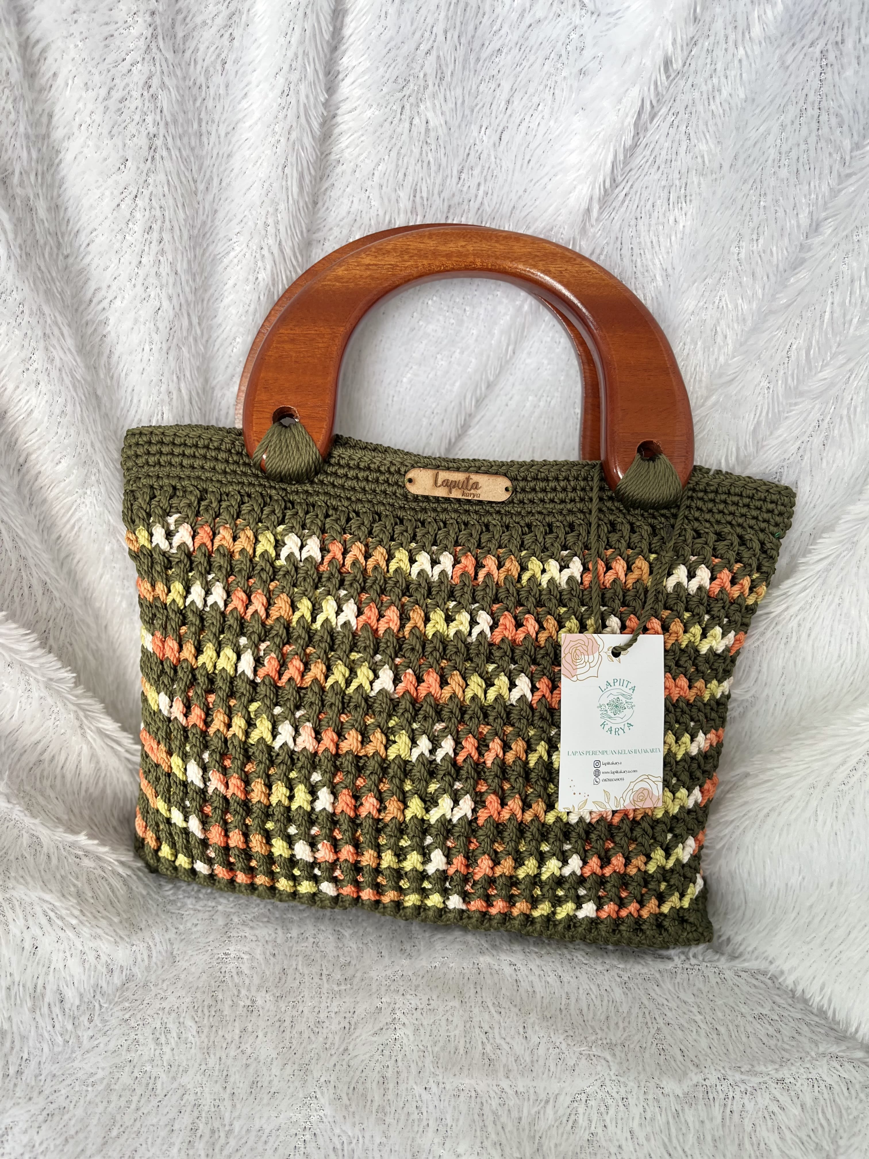 Tas Jinjing Rajut (Motif Garis-garis Army, Orange)