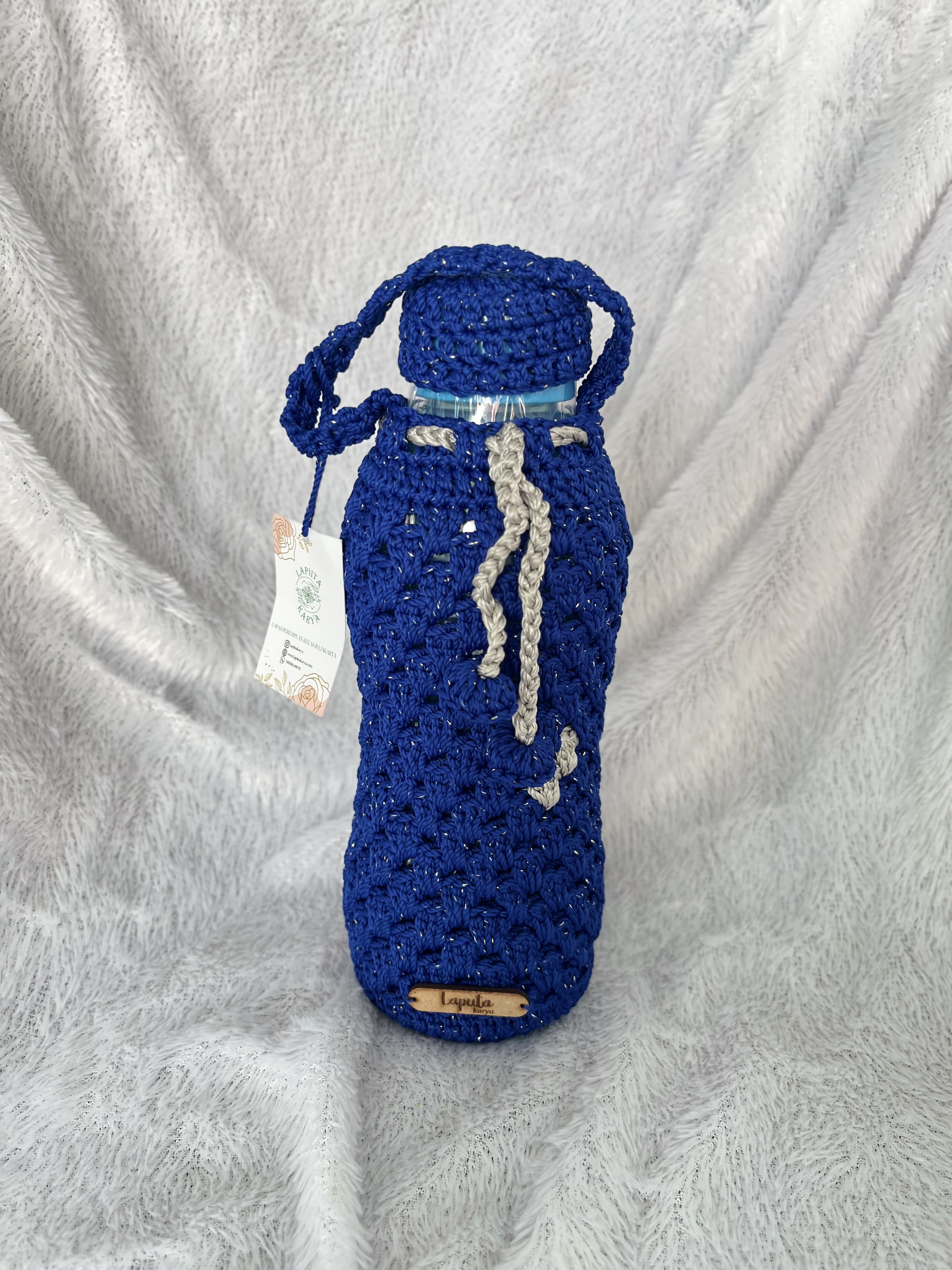 Botol Minum + Cover Rajut (Navy, Abu-abu)