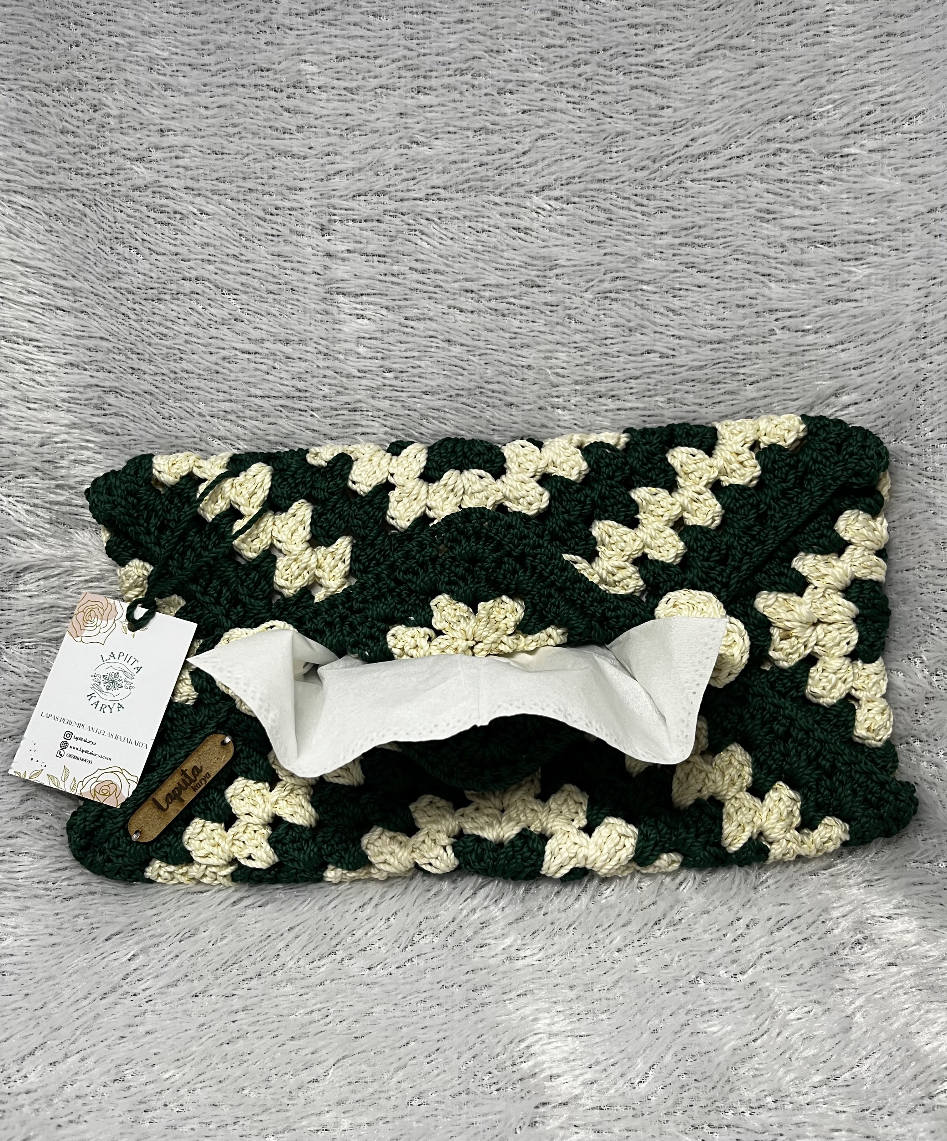 Cover Tissue Rajut (Hijau Cream)