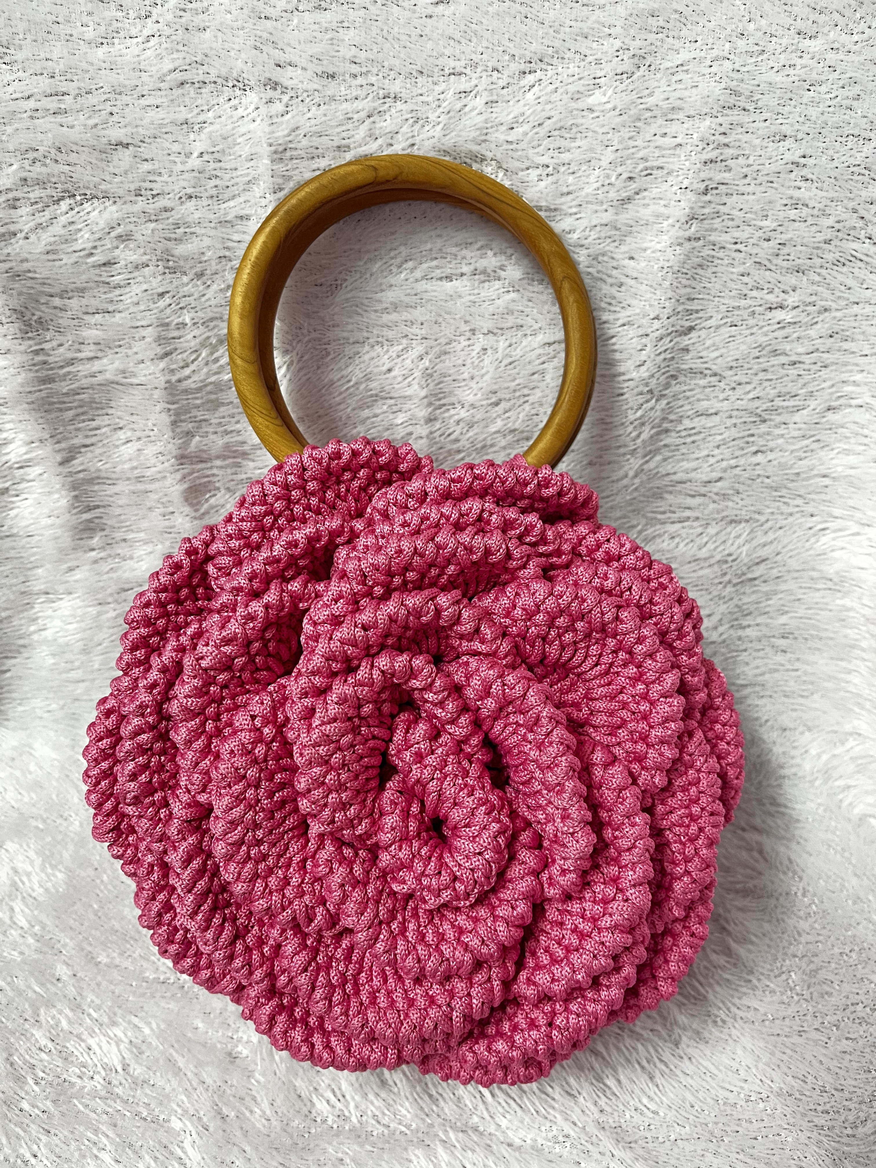 Tas Rajut Bunga Bulat Pink
