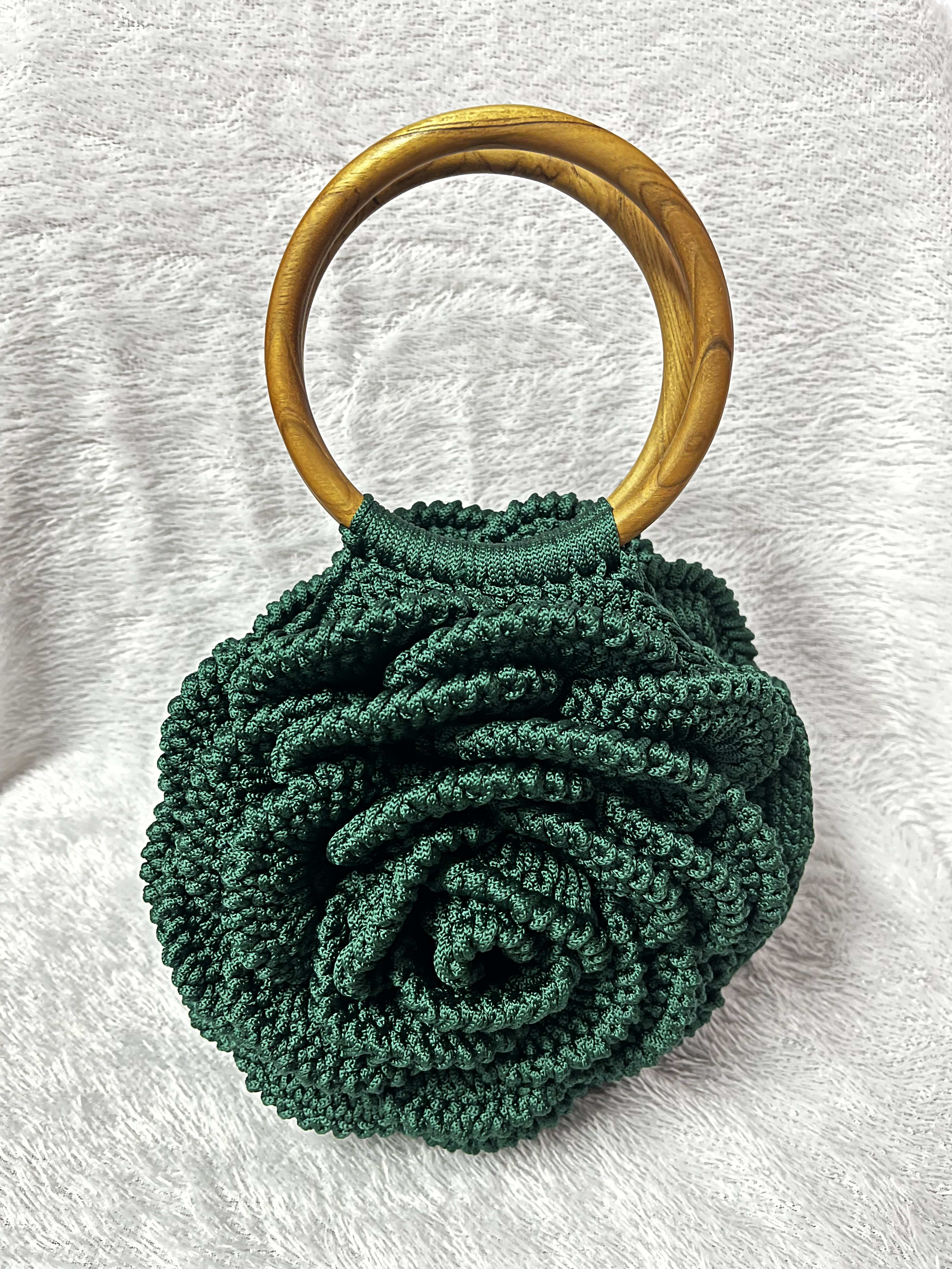 Tas Rajut Bunga Bulat Hijau